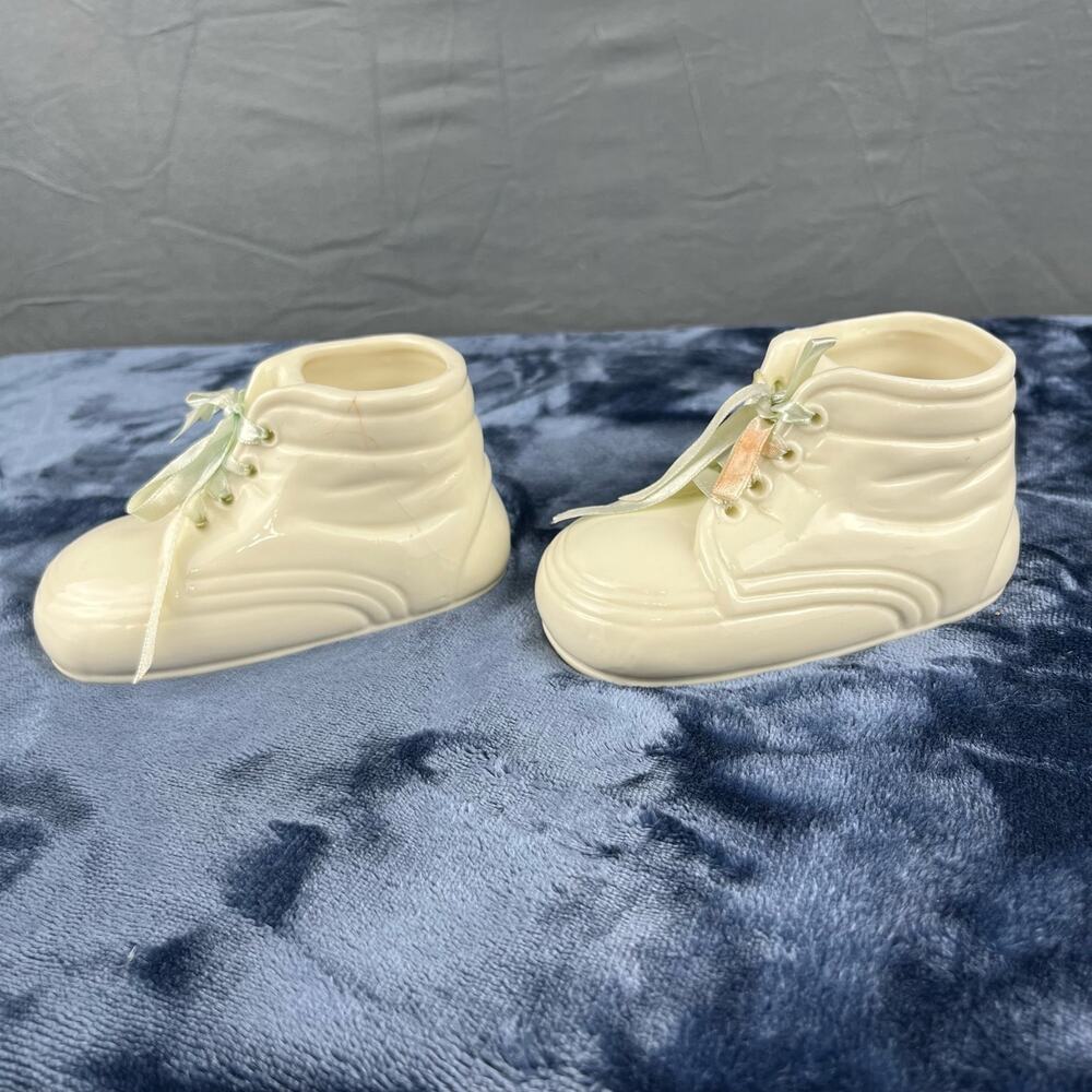 Vintage Clay Baby Booties Planter Paper Clip Holder / Desktop Container